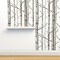 Smaller Scale Birch Grove Warm Gray White Forest Black Modern Woods Aspen Custom Removable Wallpaper by Spoonflower Peel & Stick Wallpaper 2FT Wide